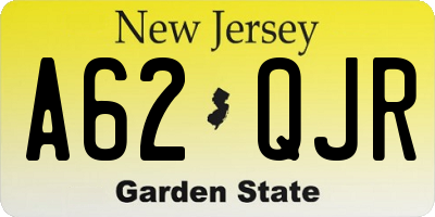 NJ license plate A62QJR