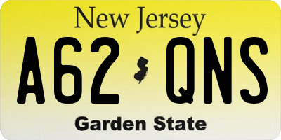 NJ license plate A62QNS