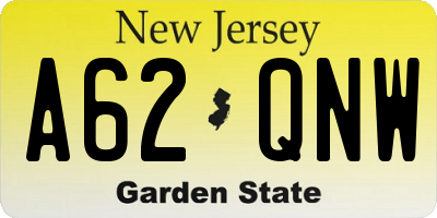 NJ license plate A62QNW