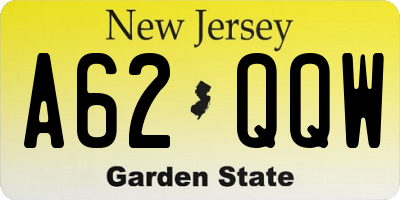 NJ license plate A62QQW