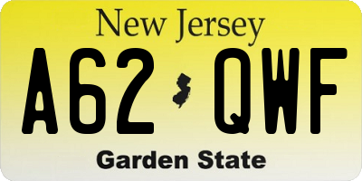 NJ license plate A62QWF