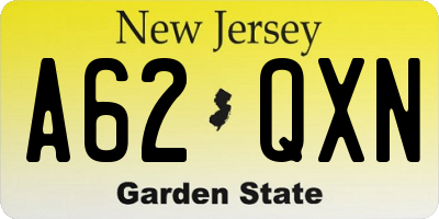 NJ license plate A62QXN