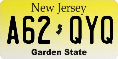 NJ license plate A62QYQ