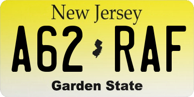 NJ license plate A62RAF