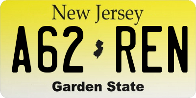 NJ license plate A62REN