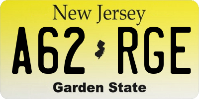 NJ license plate A62RGE