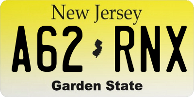 NJ license plate A62RNX