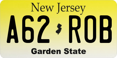 NJ license plate A62ROB