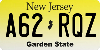 NJ license plate A62RQZ