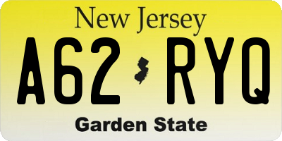 NJ license plate A62RYQ