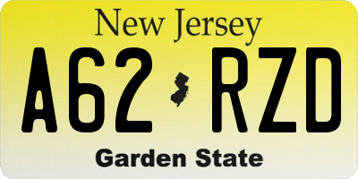 NJ license plate A62RZD