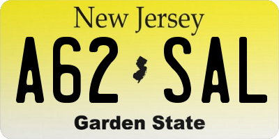 NJ license plate A62SAL
