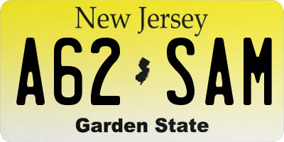 NJ license plate A62SAM