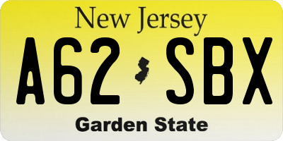 NJ license plate A62SBX