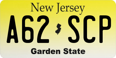 NJ license plate A62SCP
