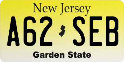 NJ license plate A62SEB