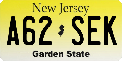 NJ license plate A62SEK