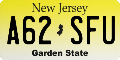 NJ license plate A62SFU