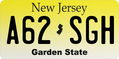 NJ license plate A62SGH