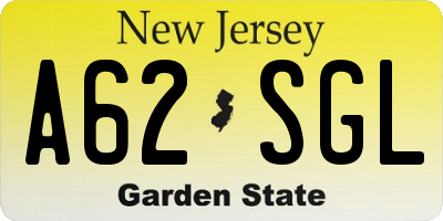 NJ license plate A62SGL