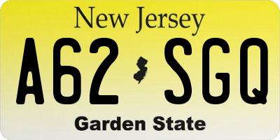 NJ license plate A62SGQ