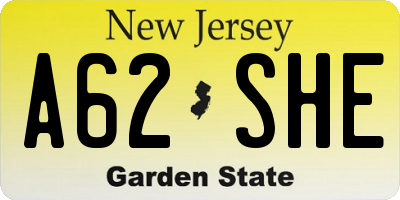 NJ license plate A62SHE