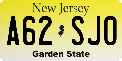 NJ license plate A62SJO