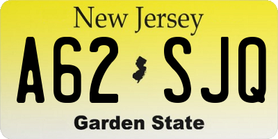 NJ license plate A62SJQ