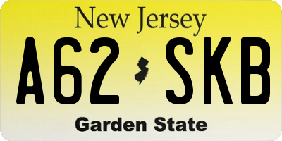 NJ license plate A62SKB