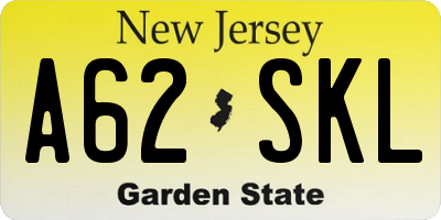 NJ license plate A62SKL