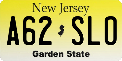 NJ license plate A62SLO