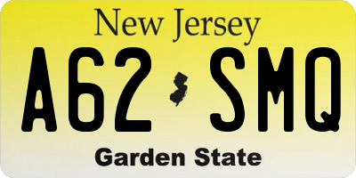 NJ license plate A62SMQ