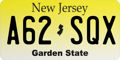 NJ license plate A62SQX