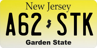 NJ license plate A62STK