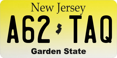NJ license plate A62TAQ