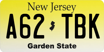 NJ license plate A62TBK