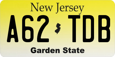 NJ license plate A62TDB