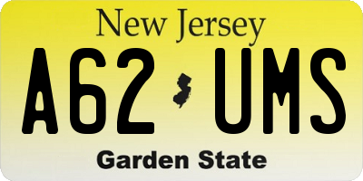 NJ license plate A62UMS
