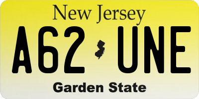 NJ license plate A62UNE