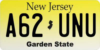 NJ license plate A62UNU