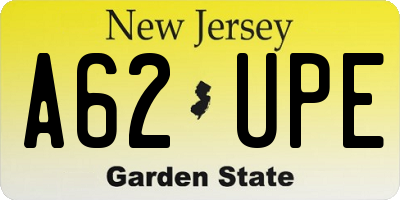 NJ license plate A62UPE