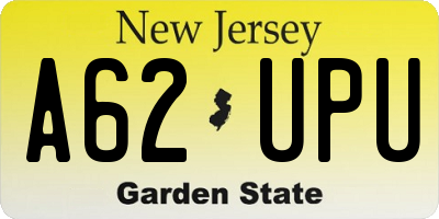 NJ license plate A62UPU