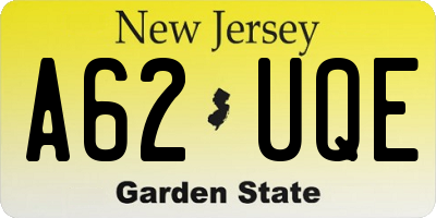 NJ license plate A62UQE
