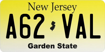 NJ license plate A62VAL