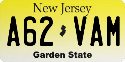 NJ license plate A62VAM