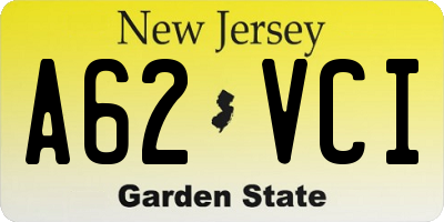 NJ license plate A62VCI