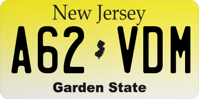 NJ license plate A62VDM