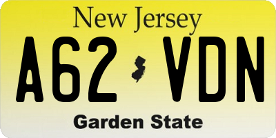 NJ license plate A62VDN