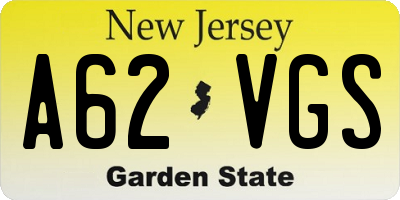 NJ license plate A62VGS