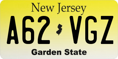 NJ license plate A62VGZ
